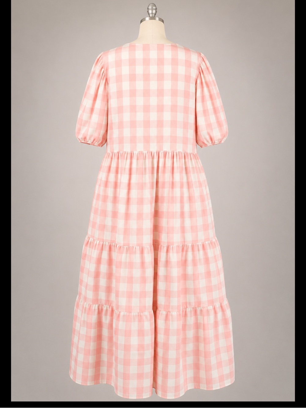 English Factory 2X Pink Gingham Puff Sleeve Tiered Maxi Dress NWT - Picture 5 of 12